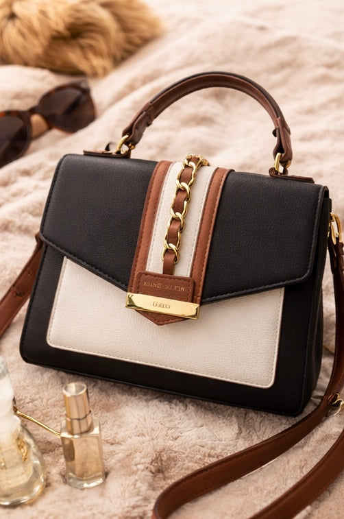 Anne Klein Colorblock Top Handle Satchel with Chain Detail | Pre-Owned