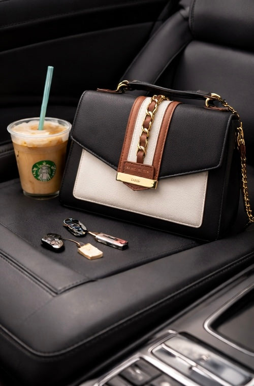 Anne Klein Colorblock Top Handle Satchel with Chain Detail | Pre-Owned